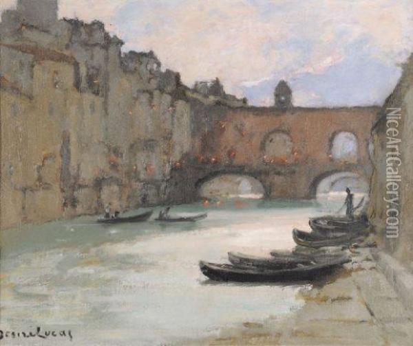 Ponte Vecchio Le Soir A Florence Oil Painting - Louis Marc Desire Lucas