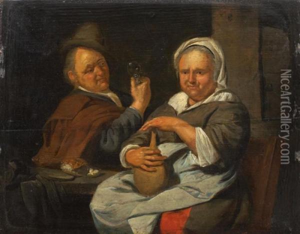 Trinkendes Paar Oil Painting - Jacob Van Toorenvliet