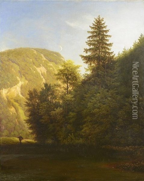 An Evening Theme From The Alps (der Gosingberg Bei Stixenstein) Oil Painting - Johann Novopacky