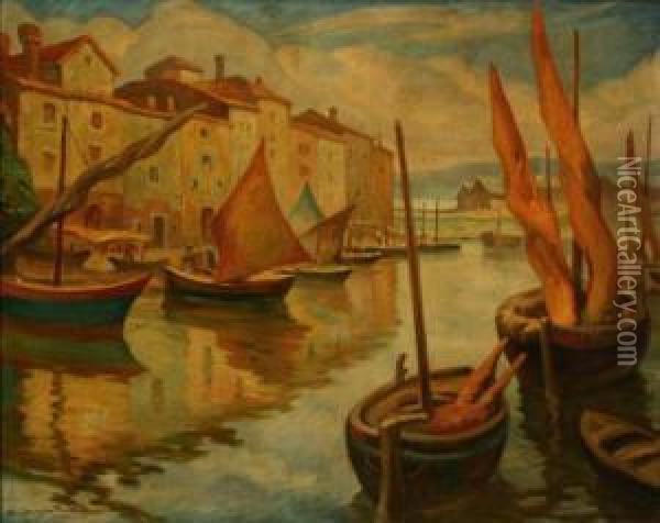 Italian Harbor Scene Oil Painting - Stanislaus Pociecha Poray