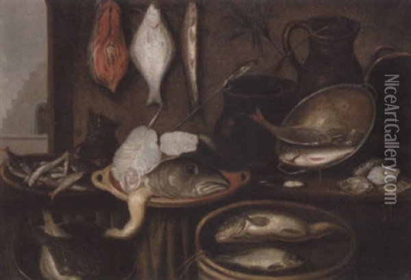 Nature Morte Med Fisk Oil Painting - Isaac Van Duynen