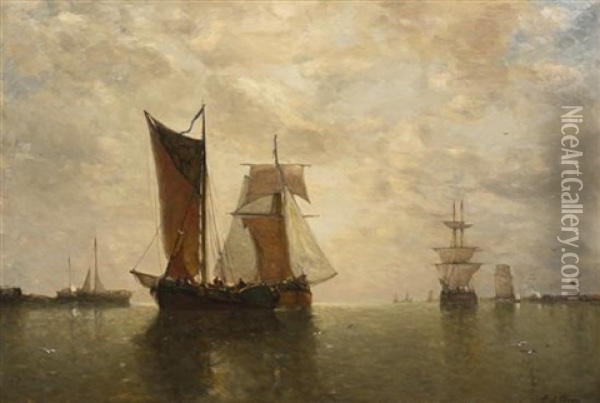 Ships At Harbor Oil Painting - Paul Jean Clays