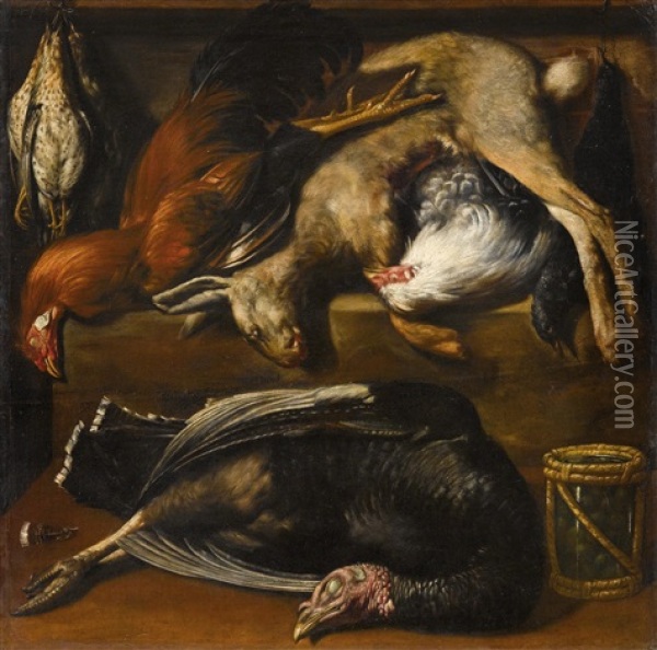 Still Life With A Hare And Turkey Oil Painting - Paolo Antonio Barbieri