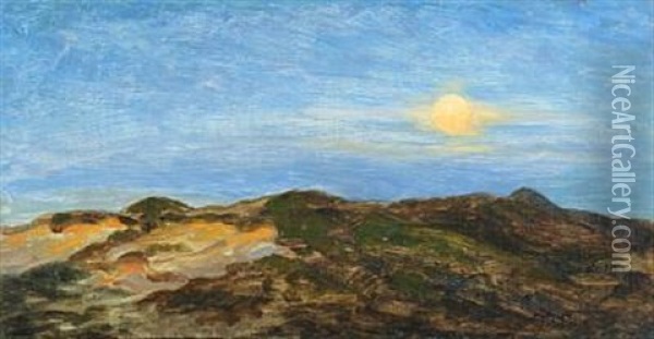 View From Skagen With Dunes In The Moonlight Oil Painting - Johannes Martin Fastings Wilhjelm