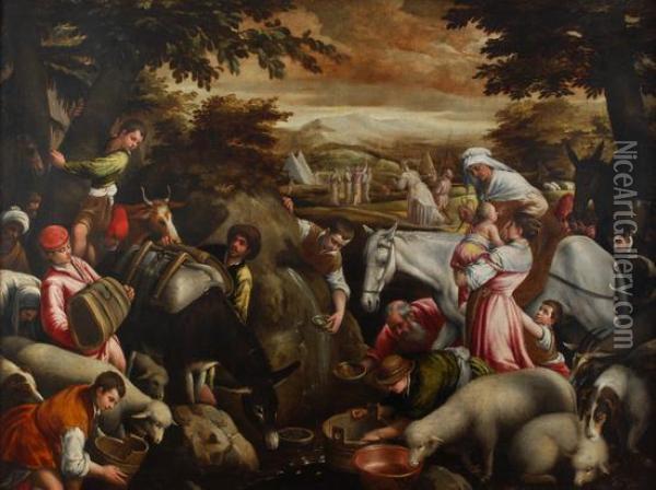 Mose Fa Scaturire L'acqua Dalla Roccia Oil Painting - Jacopo Bassano (Jacopo da Ponte)