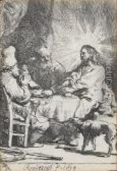 Christ At Emmaus: The Smaller Plate (bartsch88) Oil Painting - Rembrandt Van Rijn