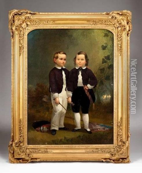 Portrait Of Rob And Tom Lindsay, Circa 1860 Oil Painting - Constantino Brumidi