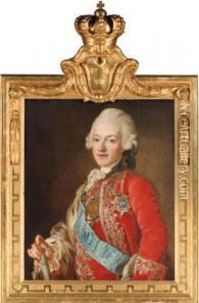 Portrait Of King Gustav Iii Of 
Sweden, Half Length; And Portrait Ofqueen Sofia Magdalena, Half Length Oil Painting - Lorenz Ii Pasch