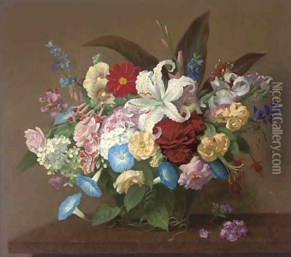 Summer flowers in a glass vase Oil Painting - Joseph Nicholls