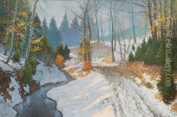Winter Am Waldbach Oil Painting - Vaclav Brezina