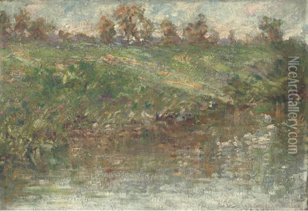 Riverbank Landscape Oil Painting - Emma B. King