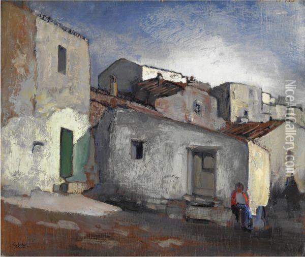 Case A Sassari Oil Painting - Giuseppe Biasi Da Teulada