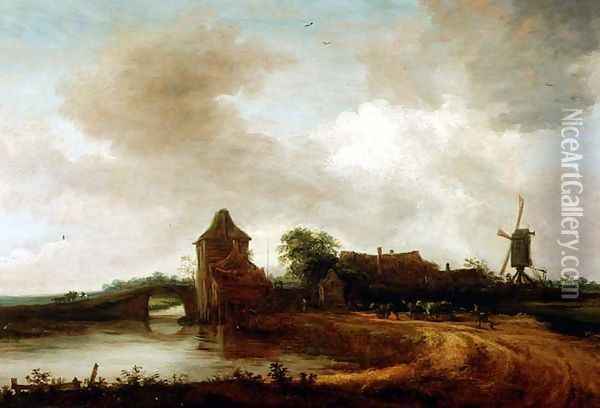 A River Landscape Oil Painting - Cornelis Symonsz van der Schalcke