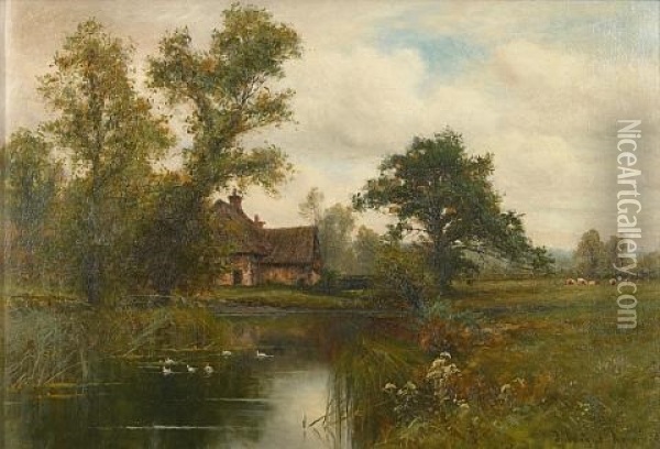 A Country Cottage By A Duck Pond Oil Painting - Francis Joseph 