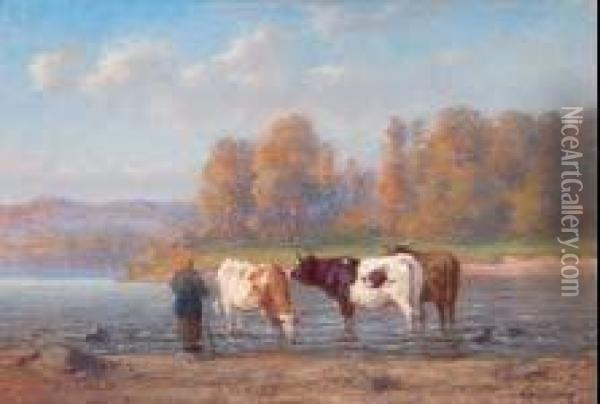 Vaches En Bord De Riviere Oil Painting - Wilhem, Guillaume Wintz