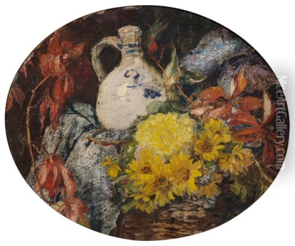 Stilleben Mit Blumen, Zweigen Und Tonkrug Oil Painting - Anna Peters