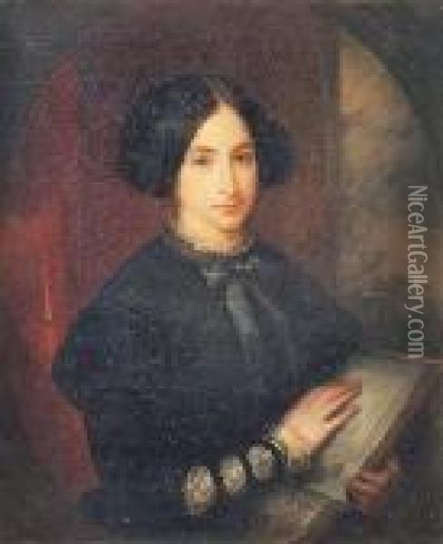 Retrato De Dama Con Un Libro Oil Painting - Jose Gutierrez de la Vega