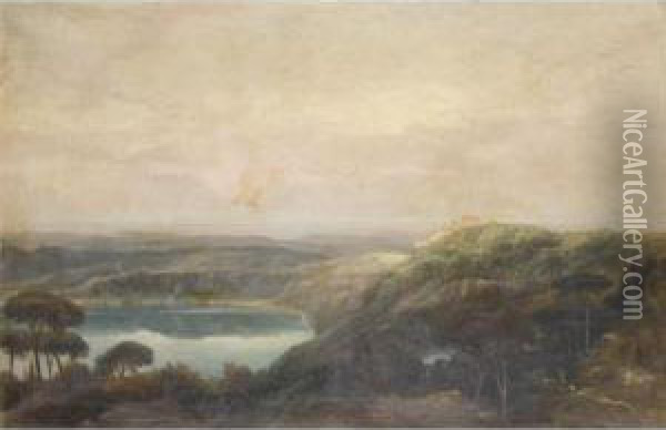 A View Of Lake Nemi, Looking Towards Genzano Oil Painting - Carlo Labruzzi
