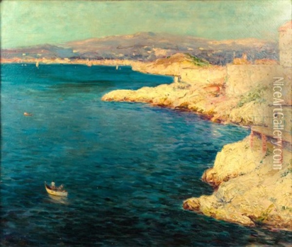 Pecheur Aux Abords De La Corniche, Marseille Oil Painting - Jean Baptiste Olive