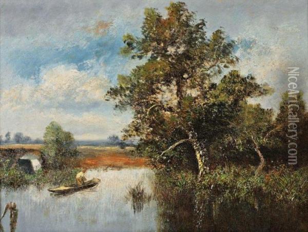 La Barque Sur L'etang Oil Painting - Jules Dupre