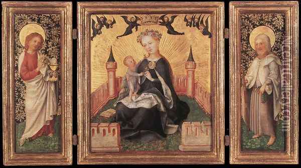 Triptych with the Virgin and Child in an Enclosed garden 1445-50 Oil Painting - Stefan Lochner