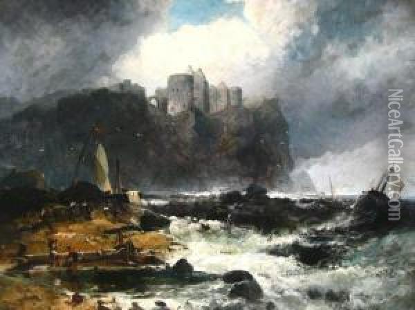 Shipwreck Off Dunluce Castle Oil Painting - Andrew Melrose