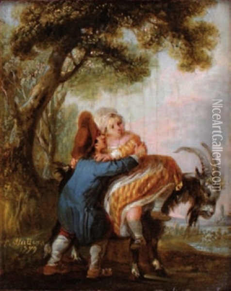 Enfants Jouant Avec Une Chevre Oil Painting - Francois Louis Watteau