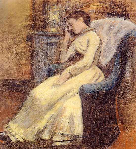 Julie Lemmen Sleeping in an Armchair Oil Painting - Georges Lemmen