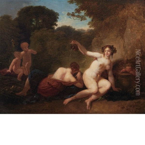 Two Maenads With Putti In A Landscape Oil Painting - Jacques Antoine Vallin