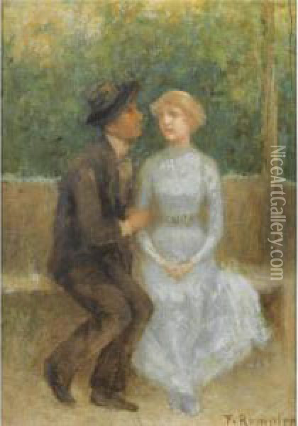 Lovers On A Park Bench Oil Painting - Franz Rumpler