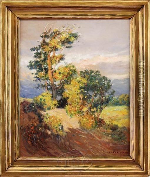 California Landscape With Eucalyptus Trees Oil Painting - Joseph A. Kleitsch