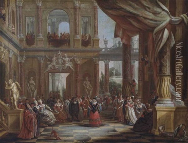 The Performance Of A Play In An Architectural Setting Oil Painting - Willem Augustin van Minderhout