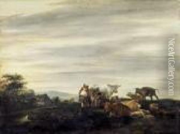 Troupeau Au Repos Au Soleil Couchant Oil Painting - Nicolaes Berchem