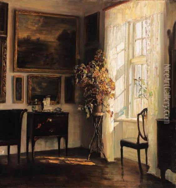 Solfyldt Interior (a Sunlit Interior) Oil Painting - Carl Vilhelm Holsoe