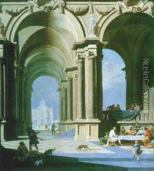 Capricho Arquitectonico Con Lazaro Y El Rico Epulon Oil Painting - Jacob Ferdinand Saeys