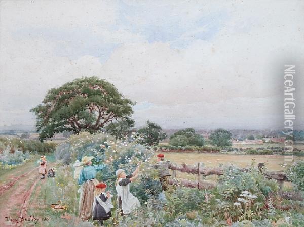 Gathering Wild Roses, Near Blackwell,carlisle Oil Painting - Thomas Bushby