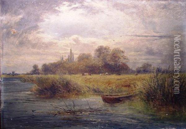 Boat In A Reed Bed Oil Painting - Alfred Augustus Glendenning