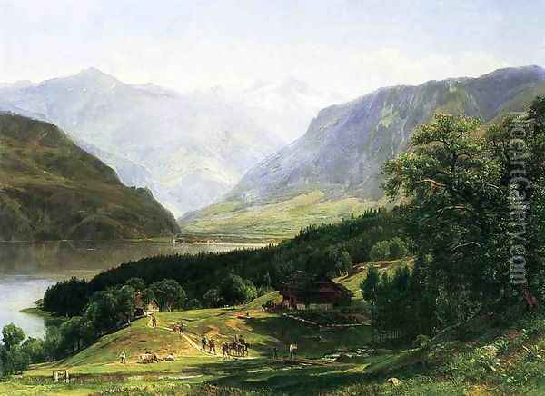 Travelers in the Swiss Alps Oil Painting - Thomas Worthington Whittredge