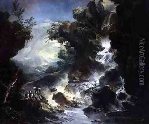 Landscape with Waterfall Oil Painting - Antonio Marini