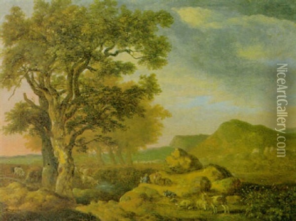 Felsige Bachlandschaft Mit Rastenden Ziegenhirten Oil Painting - Johann Heinrich Menken