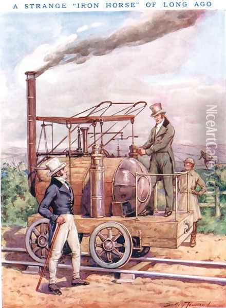 A Strange Iron Horse of Long Ago, illustration from Newnes Pictorial Book of Knowledge Oil Painting - Dudley C. Tennant