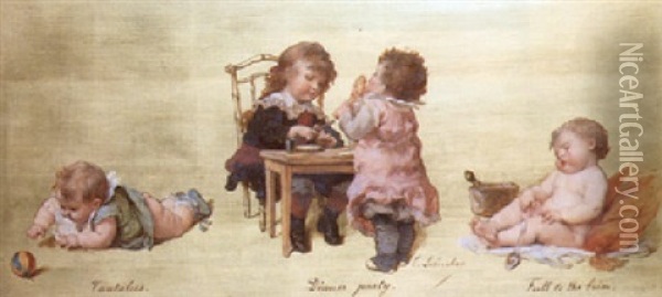 A Child's Dinner Party Oil Painting - Timoleon Marie Lobrichon