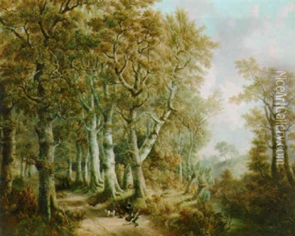 A Hunter In A Wooded Landscape Oil Painting - Frederik Hendrik Cornelis Drieling