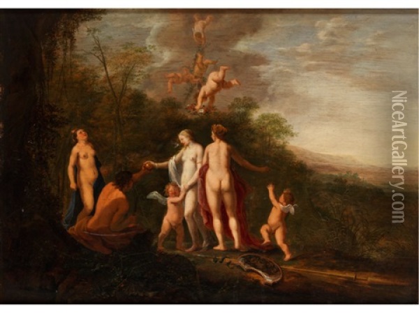Paris Ubergibt Venus Den Apfel Der Hesperiden Oil Painting - Abraham van Cuylenborch