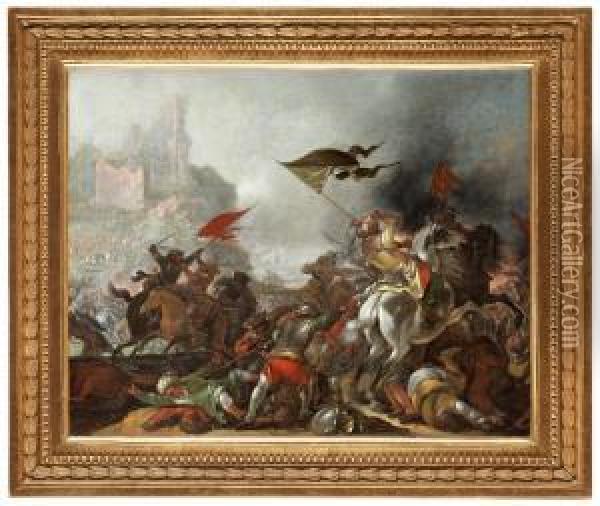 Battle Between Turks And Christians Oil Painting - Jacob Mathias Weyer