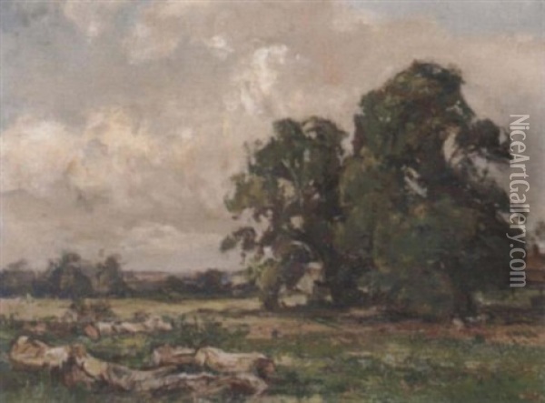 Across The Meadow Oil Painting - Sir Alfred East