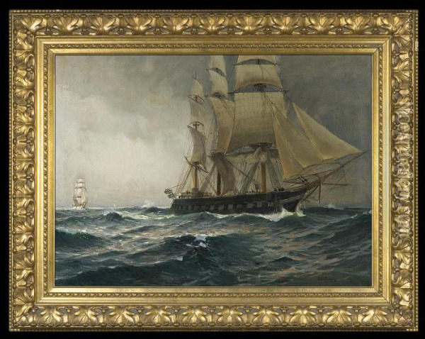 Sail-ships Oil Painting - Emil, Friedrich Emil Neumann