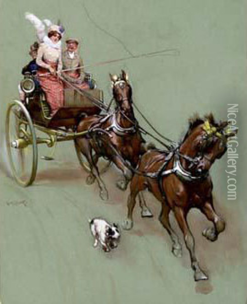 Lady Conduisant Son Boghey, Le Cocher Narquois Se Reposant Oil Painting - Christopher Clark