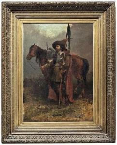 A Cavalierwith His Horse Oil Painting - Charles Cattermole