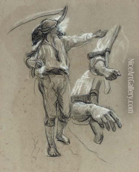 Studies Of A Labourer With A Scythe Oil Painting - Ernest Albert Waterlow